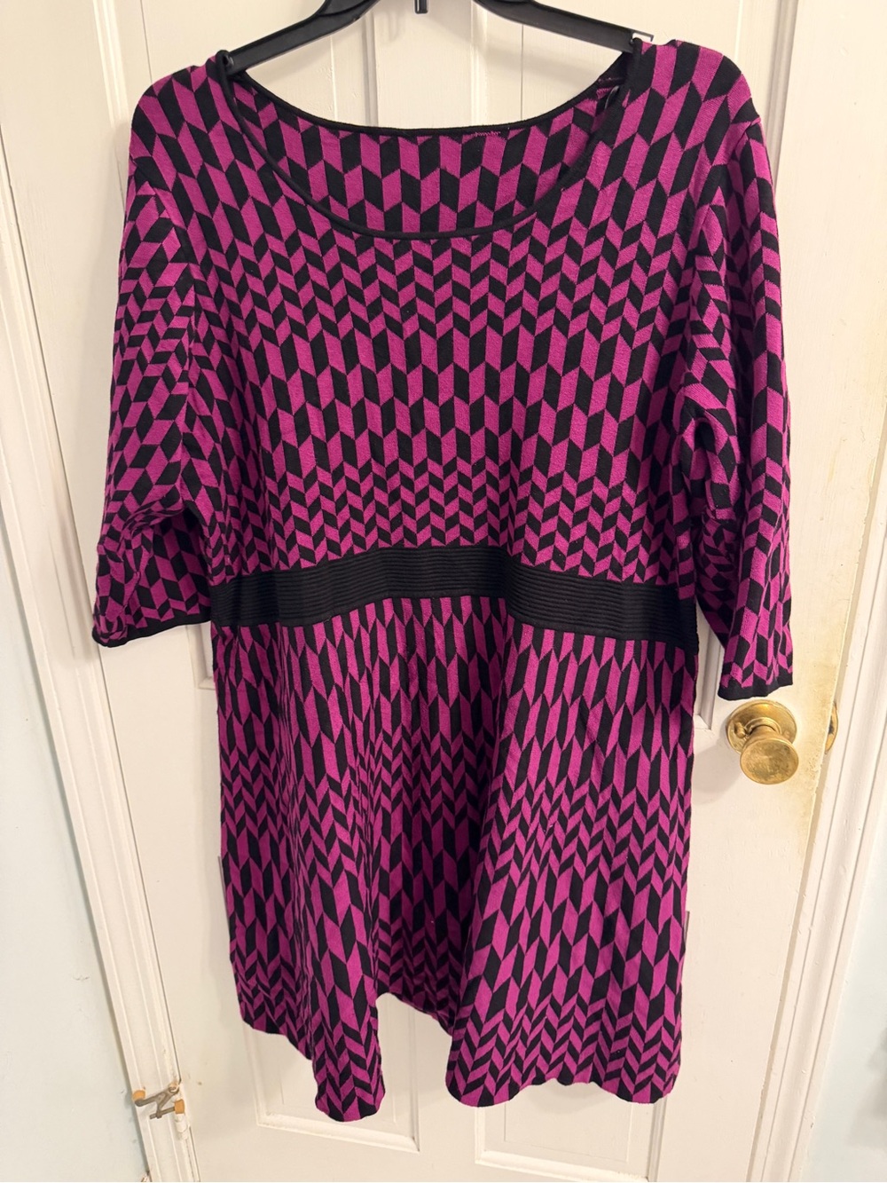 Taylor Purple Geometric Knit Tunic with Black Waistband